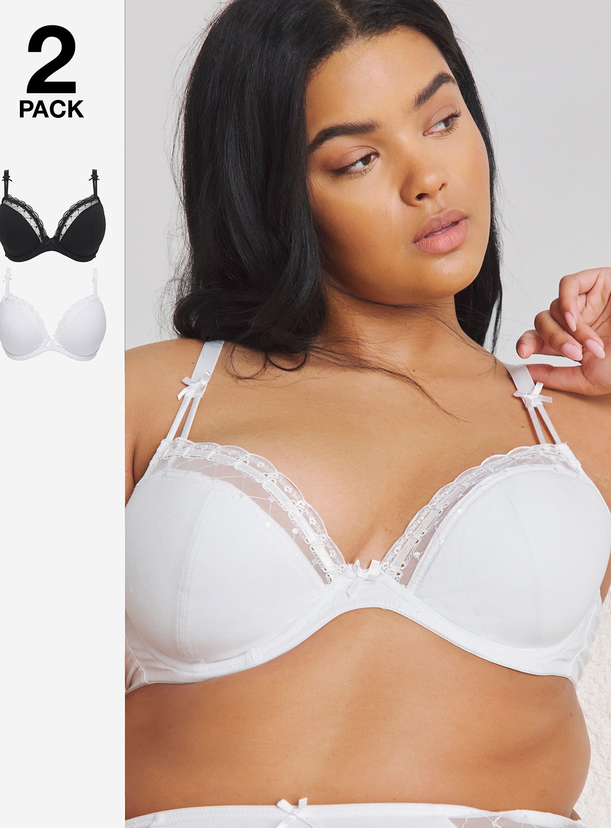 SIMPLY BE Rachel Everyday Padded Plunge Wired Bras 2 Pack 40DD - Image 1 thumbnail